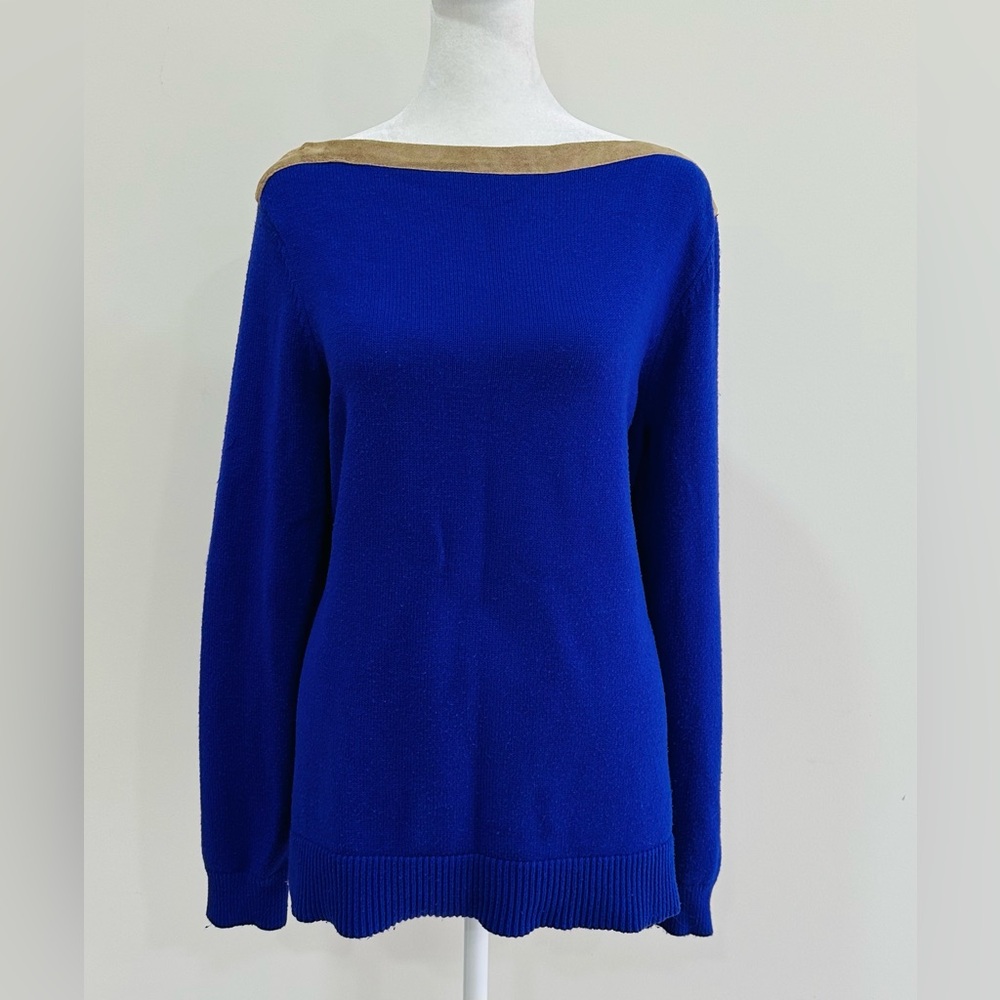 Lauren Ralph Lauren Women’s Sweater Lilac Boat Neck Suede Trim Size‎ L